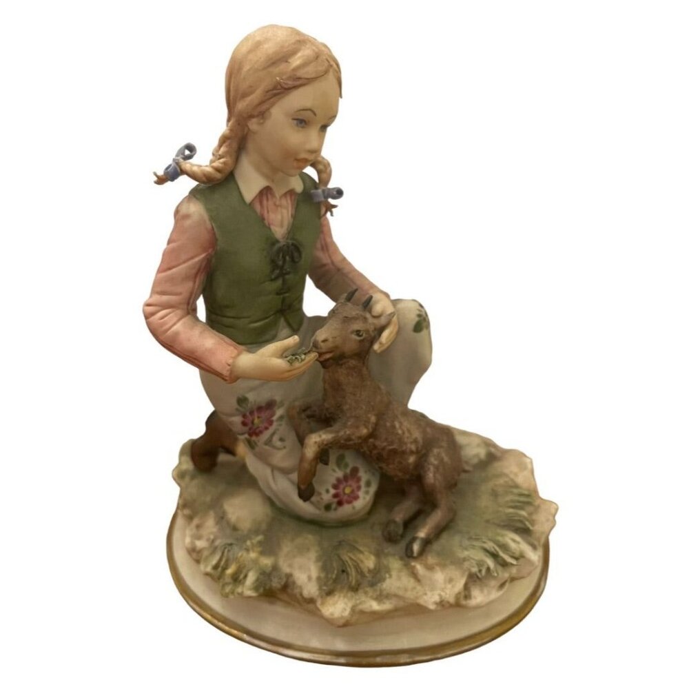 1977 Capodimonte Sandro Maggioni Girl Feeding Goat Figurine 6.5"
